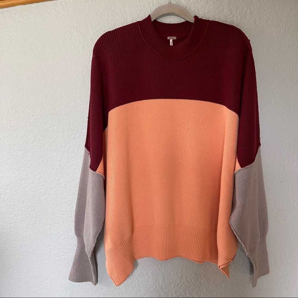 Free People Easy Street Oversized Sweater Color Block Size S In Peach Combo NWOT - Picture 11 of 16